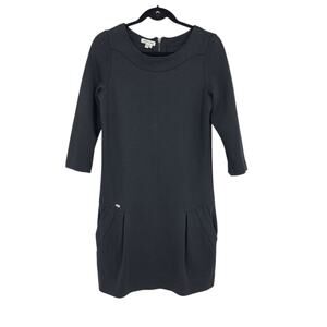 Lacoste 3/4 Sleeve Scoop Neck Black Pocket Exposed Zipper Shift Dress Size 38